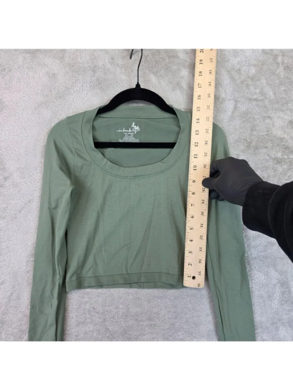 Intimately Free People T-Shirt Womens XS/S Green Scoop Neck Long Sleeve Cropped